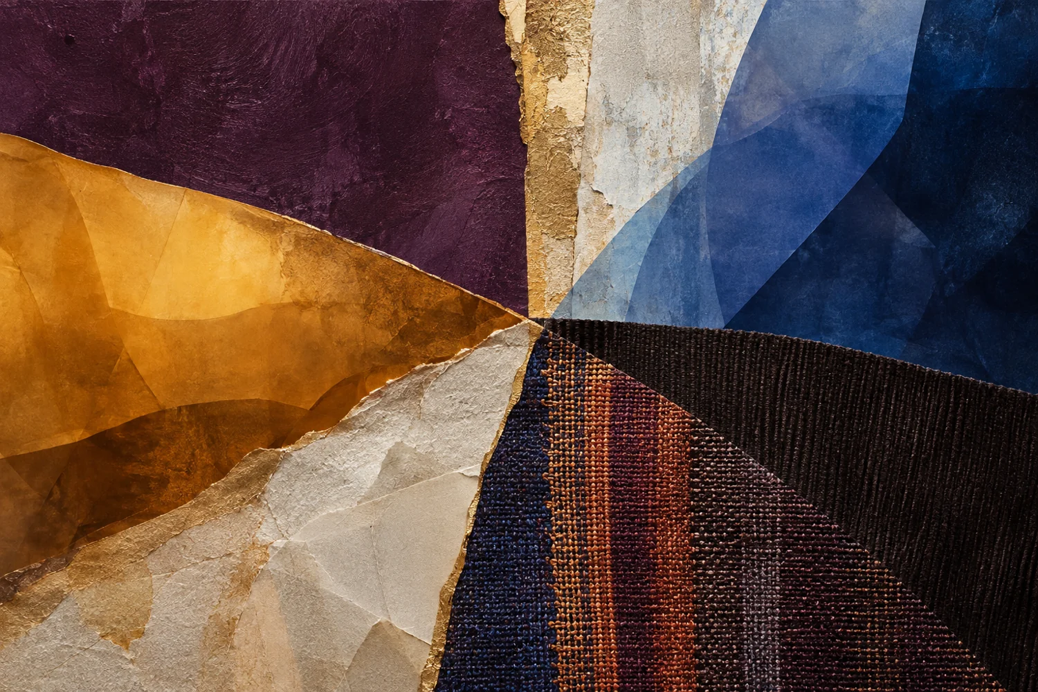 Abstract colored textures meeting at a central seam.